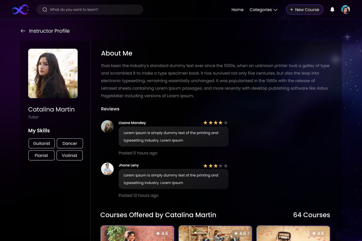 Talentverse instructor profile screen