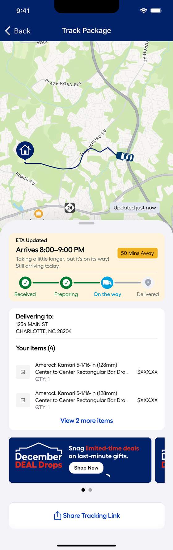 Live order tracking — s_eta