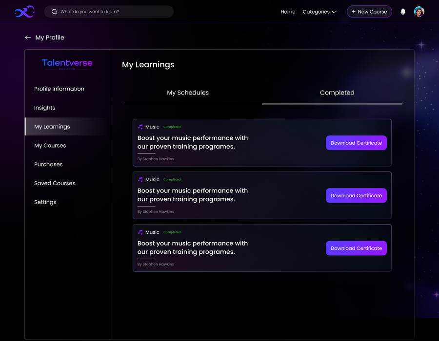 My Learnings — completed courses & certificates