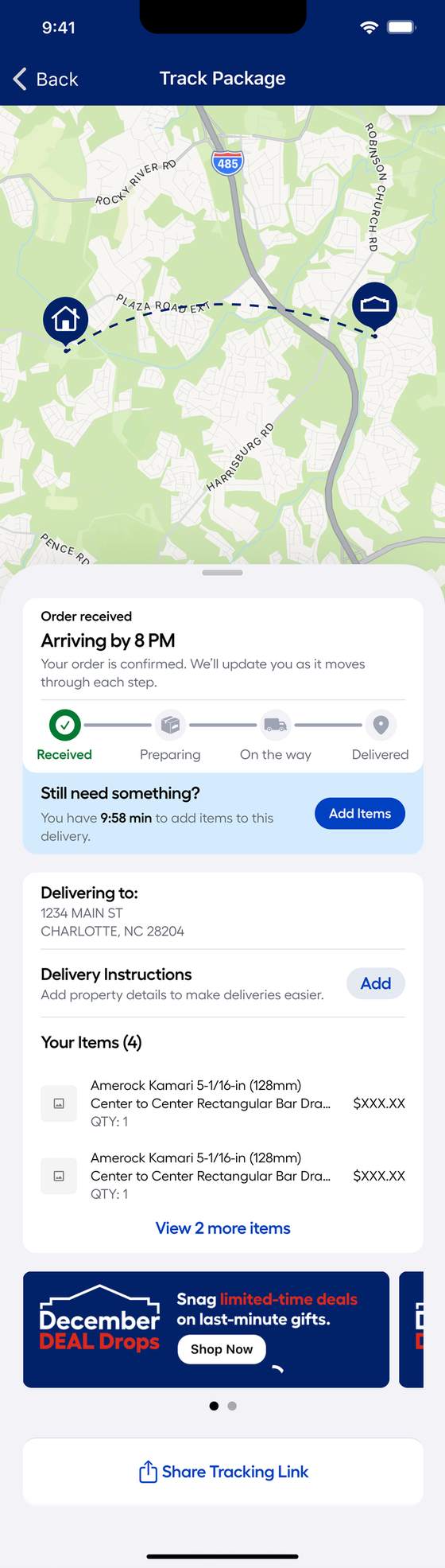 Live order tracking — s_additems