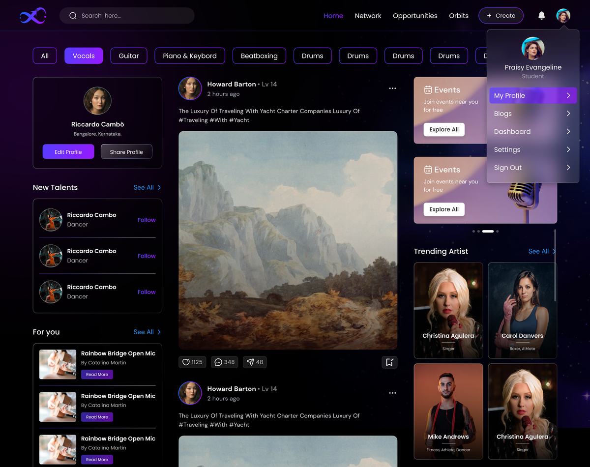 Talentverse discover feed screen